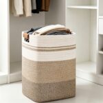 Large Neutral Woven Laundry Basket with Leather-Look Handles - Image 4
