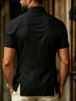 Men’s Ivory Resort Collar Short Sleeve Summer Shirt - Image 5