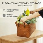 Large Rattan-Style Storage Basket with Leather-Look Handl - Image 4