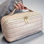 Luxury Black Croc-Effect Beauty Travel Case - Image 3