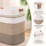 Large Neutral Woven Laundry Basket with Leather-Look Handles - Image 5