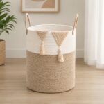 Large Beige & Ivory Rope Laundry Basket with Handles - Image 5
