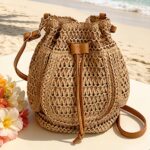 Woven Drawstring Crossbody Summer Bucket Bag