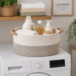 Oval Cream Woven Storage Basket with Handles - Image 2