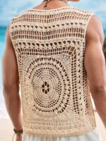 Men’s Cream Crochet-Knit Holiday Vest - Image 2