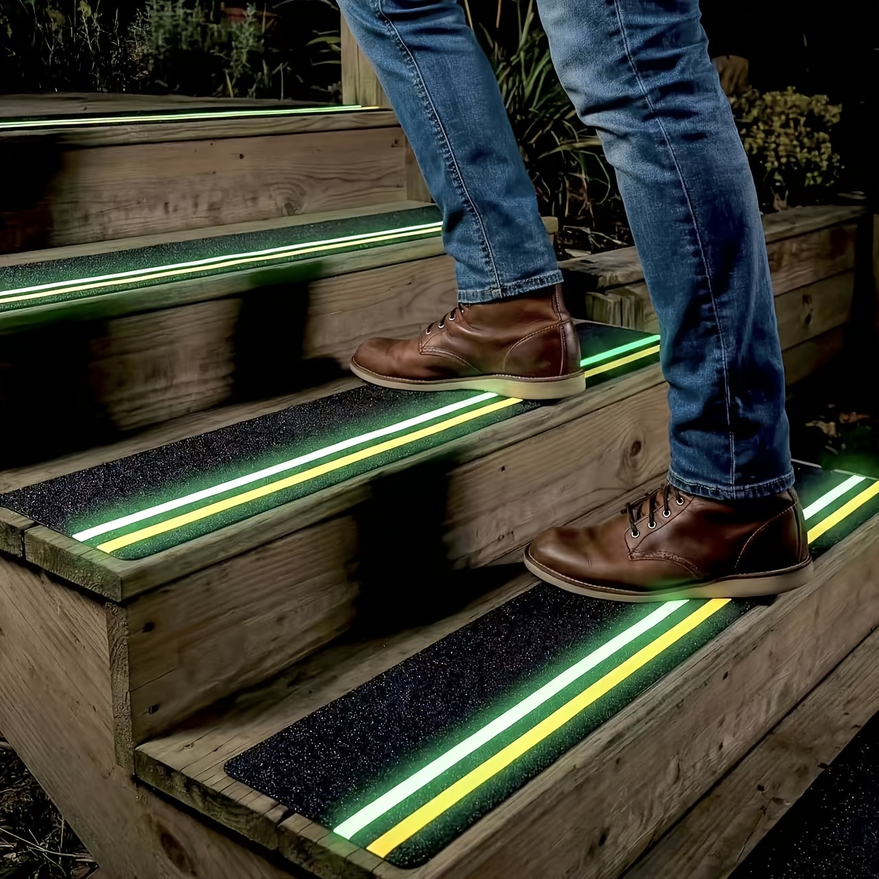 product-fancy-4de6a407-b739-4ea4-9ad9-a1c95a3e5352 Double Reflective Tapes Outdoor Stair Tread Non-Slip, with Reflective And Glow-In-Dark Strips, Non-Slip Stair Tread High-Traction Tape, Suitable for Wooden Steps Ramps Deck Boat, Black - Image 1