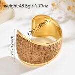 Natural Raffia-Wrapped Gold-Tone Cuff Bracelet - Image 3