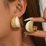 Raffia-Wrapped C-Shaped Summer Hoop Earrings