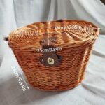 Natural Woven Bicycle Basket with Lid and Carry Handle - Image 2