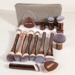 MAANGE 13-Piece Espresso Makeup Brush Collection with Travel Case
