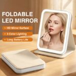 Foldable Rechargeable LED Vanity Mirror with Three Light Modes – White