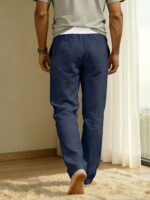 Men’s Cream Linen-Blend Relaxed Trousers - Image 9