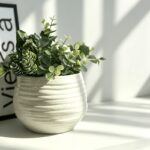 White Ribbed Ceramic Plant Pot - Image 3