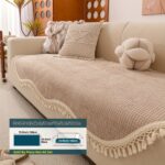 Beige Non-Slip Sofa Cover with Tassel Trim - Image 6