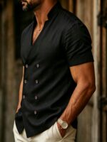 Men’s Ivory Resort Collar Short Sleeve Summer Shirt - Image 10