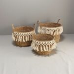 Set of 3 Natural Woven Storage Baskets with Cream Fringe - Image 8