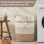 Large 85L Cream & Beige Woven Laundry Basket with Handles - Image 6