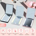 Ultra-Thin Rechargeable LED Pocket Mirror with 2× Magnification – Blush Pink