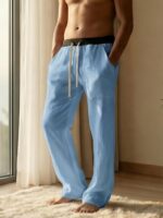 Men’s Cream Linen-Blend Relaxed Trousers - Image 2