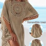 Women’s Taupe Crochet-Panel Tassel Beach Cover-Up