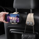 Set of 2 Premium Faux-Leather Double Car Headrest Hooks – Warm Beige - Image 12