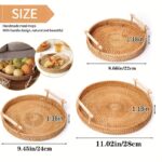 Handwoven Rattan Round Serving Tray with Handles - Image 2