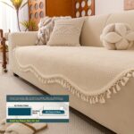 Beige Non-Slip Sofa Cover with Tassel Trim - Image 14