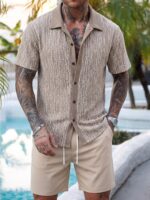 Men’s Taupe Textured Knit Resort Shirt - Image 4