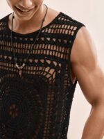 Men’s Cream Crochet-Knit Holiday Vest - Image 5