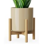 White Ceramic Planter with Wooden Stand - Image 6