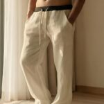 Men’s Cream Linen-Blend Relaxed Trousers