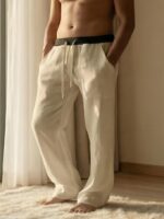 Men’s Cream Linen-Blend Relaxed Trousers