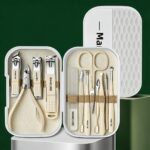 12-Piece Cream Manicure Set with Textured Travel Case