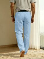 Men’s Cream Linen-Blend Relaxed Trousers - Image 6
