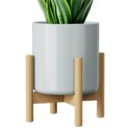 White Ceramic Planter with Wooden Stand - Image 8