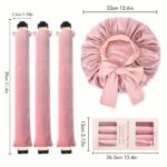 Ellitina Luxury Satin Heatless Curling Set with Sleep Bonnet – Rose Pink - Image 3