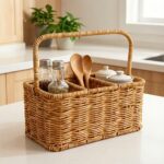 Woven Kitchen Caddy Basket with Handle and Compartments