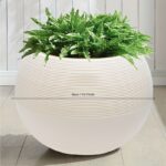 Ivory Ribbed Round Indoor & Outdoor Planter - Image 2