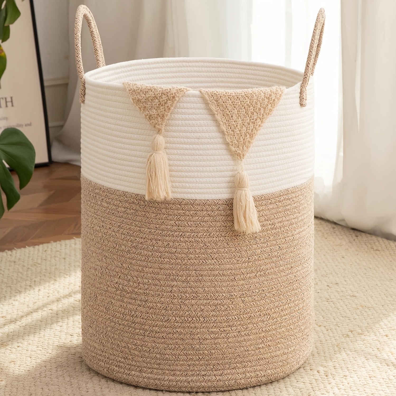 product-fancy-843ca669-4cb9-4f1f-b45e-2ae01c6b9e11 Large Beige & Ivory Rope Laundry Basket with Handles - Image 1