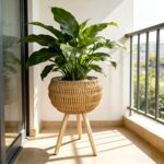 Boho Rattan Planter with Wooden Stand - Image 3