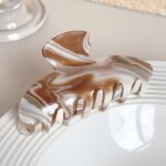 Milk Coffee Marble Acetate Hair Claw Clip - Image 4