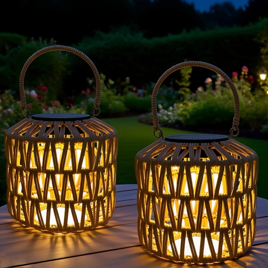 product-fancy-87df5e4a-044c-4a1b-a1c3-121eef796150 Lunara Set of 2 Woven Solar Garden Lanterns - Image 1