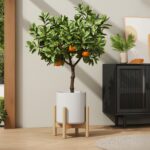 White Ceramic Planter with Wooden Stand - Image 9