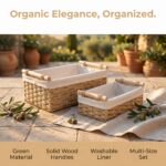 Set of 2 Woven Storage Baskets with Wooden Handles - Image 3