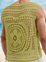 Men’s Cream Crochet-Knit Holiday Vest - Image 7