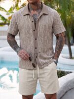 Men’s Taupe Textured Knit Resort Shirt - Image 5