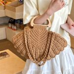 Natural Crochet Wooden Handle Handbag