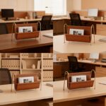 Cognac Leather-Look Magazine Rack with Gold Frame - Image 4