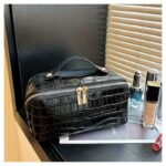 Luxury Black Croc-Effect Beauty Travel Case