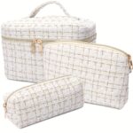 Luxury Ivory Tweed Beauty Travel Organiser Set – Three Cosmetic Bags